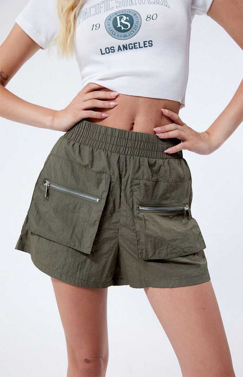 Pantalons PacSun LA Hearts Cargo Elastic Taille Femme Vert Olive | 027693MUQ