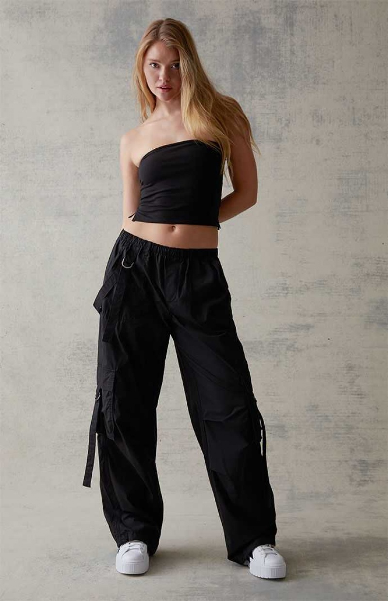 Pantalons PacSun Lanières Cargo Femme Noir | 839702SPN