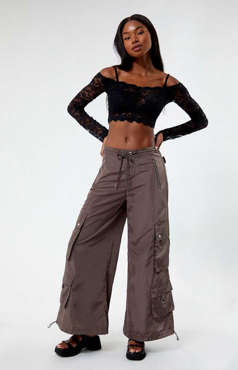 Pantalons PacSun Larges Leg gy Femme Grise Foncé | 894107DEZ