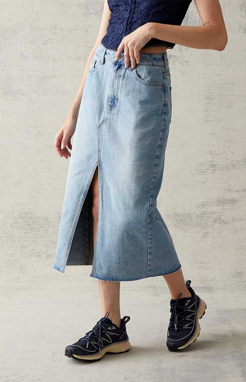 Pantalons PacSun Light Blue Denim Midi Skirt Femme Indigo | 925647SUP