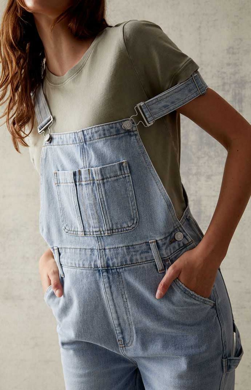 Pantalons PacSun Light Blue Denim Overalls Femme Indigo | 201596PMY