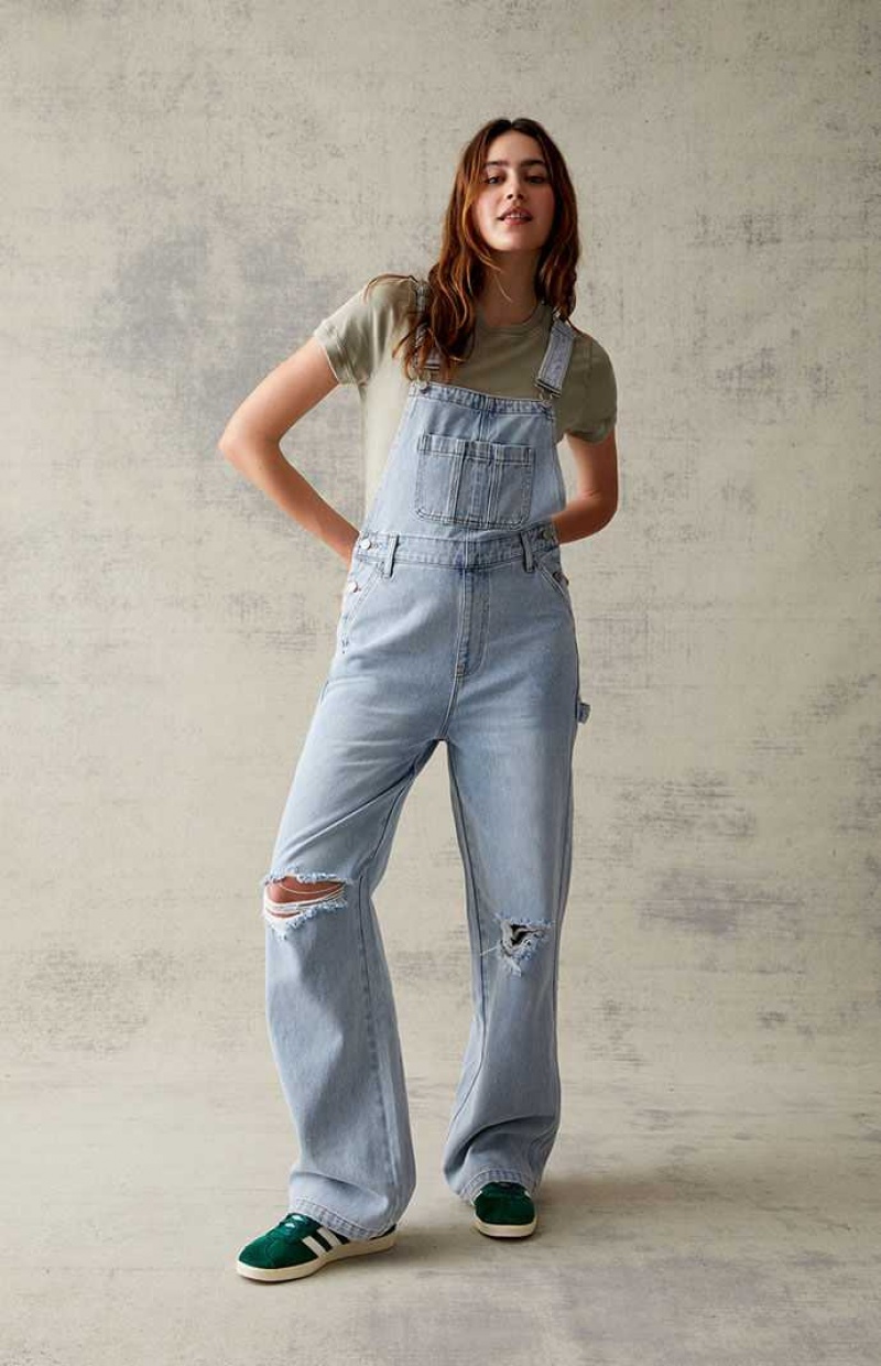 Pantalons PacSun Light Blue Denim Overalls Femme Indigo | 201596PMY