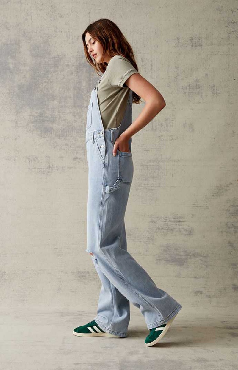 Pantalons PacSun Light Blue Denim Overalls Femme Indigo | 201596PMY