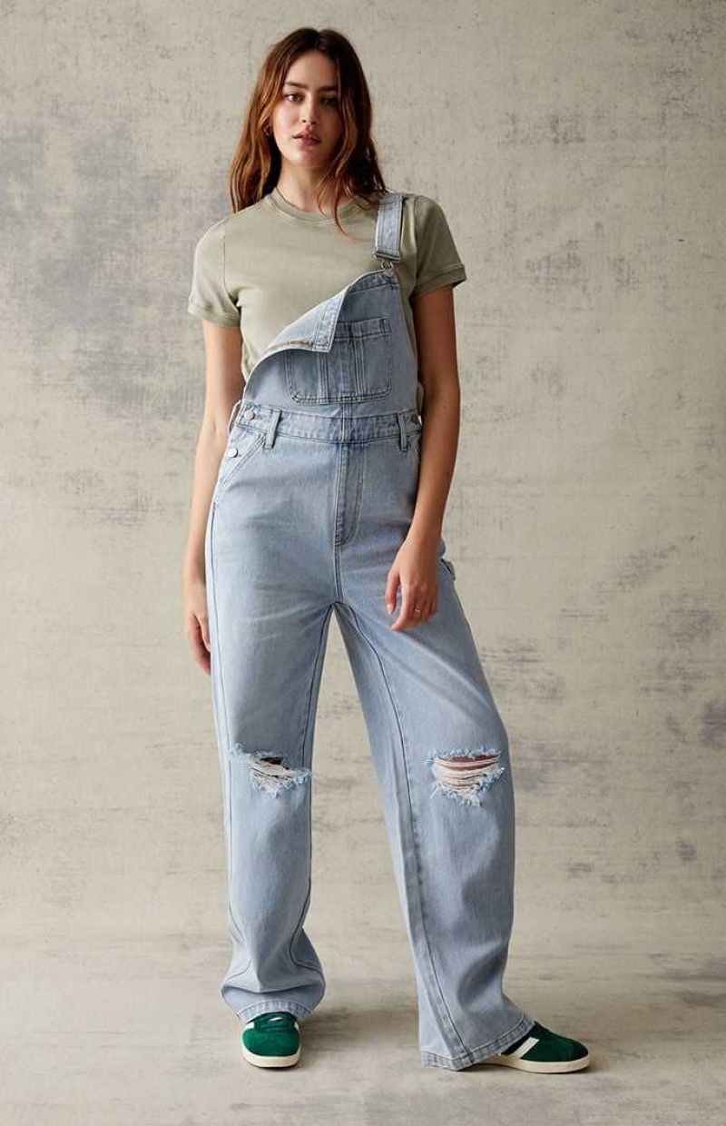 Pantalons PacSun Light Blue Denim Overalls Femme Indigo | 201596PMY