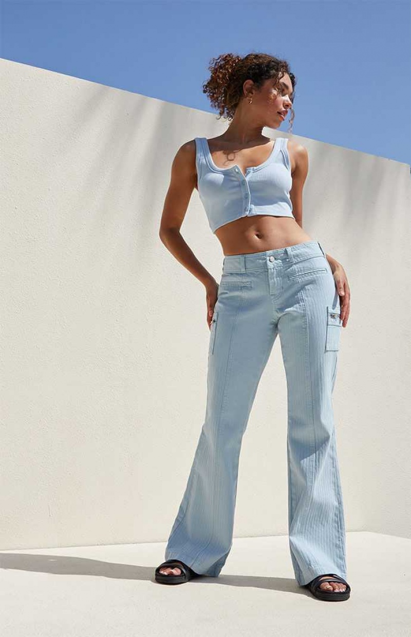 Pantalons PacSun Light Blue Low Rise Cargo Flare Femme Bleu Clair | 480197DGU