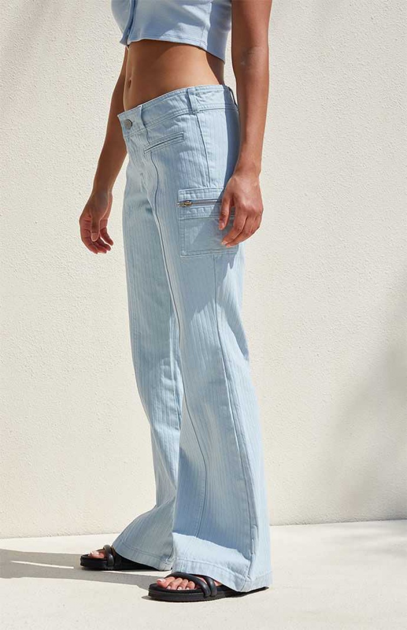 Pantalons PacSun Light Blue Low Rise Cargo Flare Femme Bleu Clair | 480197DGU