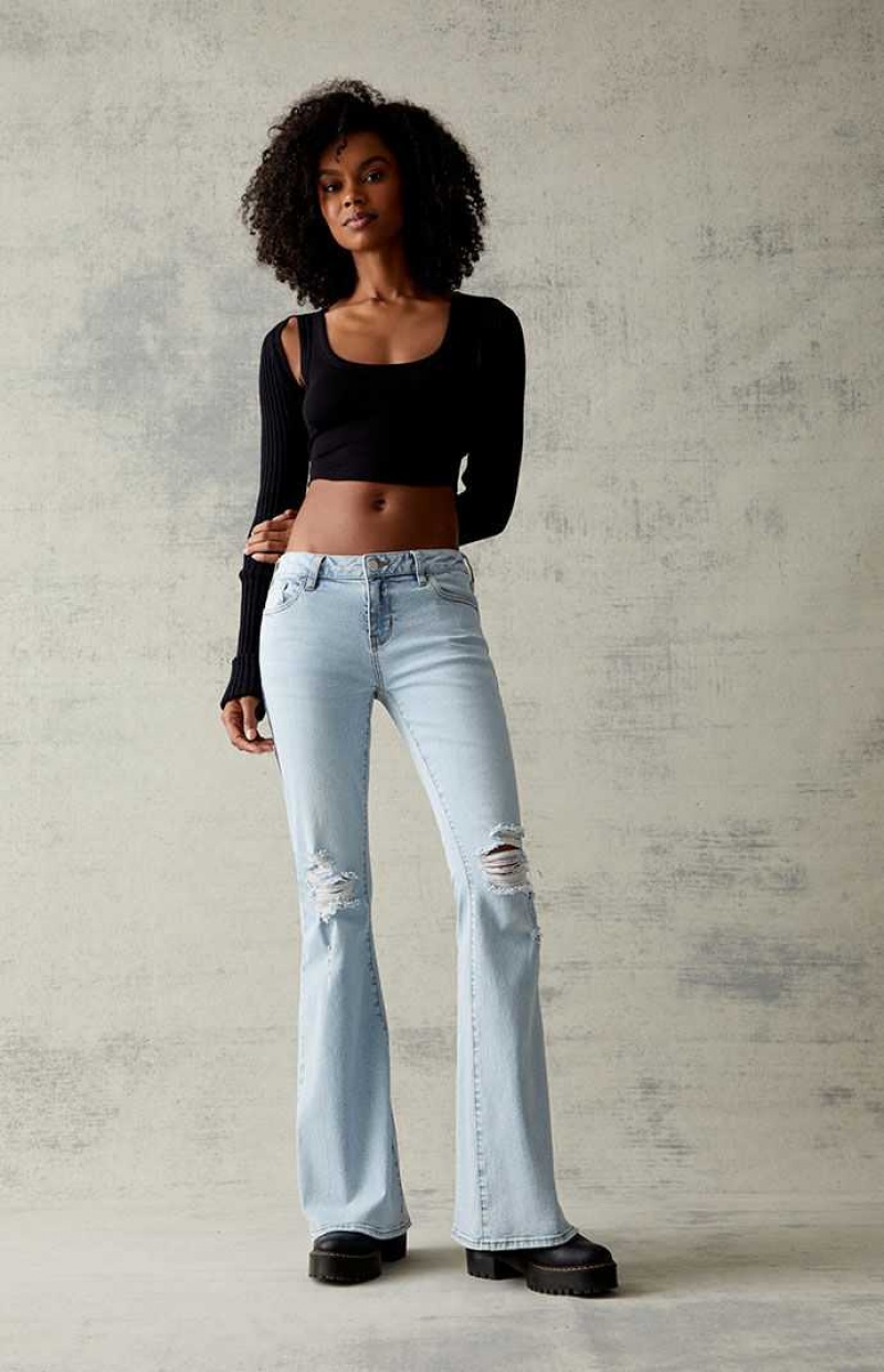 Pantalons PacSun Light Blue Ripped Stretch Low Rise Flare Femme Indigo | 651402DIJ