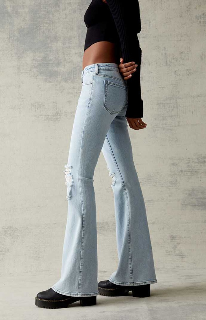 Pantalons PacSun Light Blue Ripped Stretch Low Rise Flare Femme Indigo | 651402DIJ