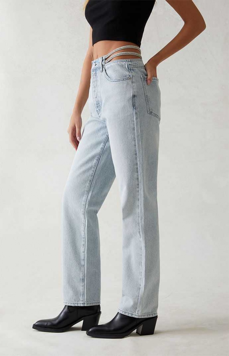 Pantalons PacSun Light Blue Sparkle Dad Femme Indigo | 627543KHU