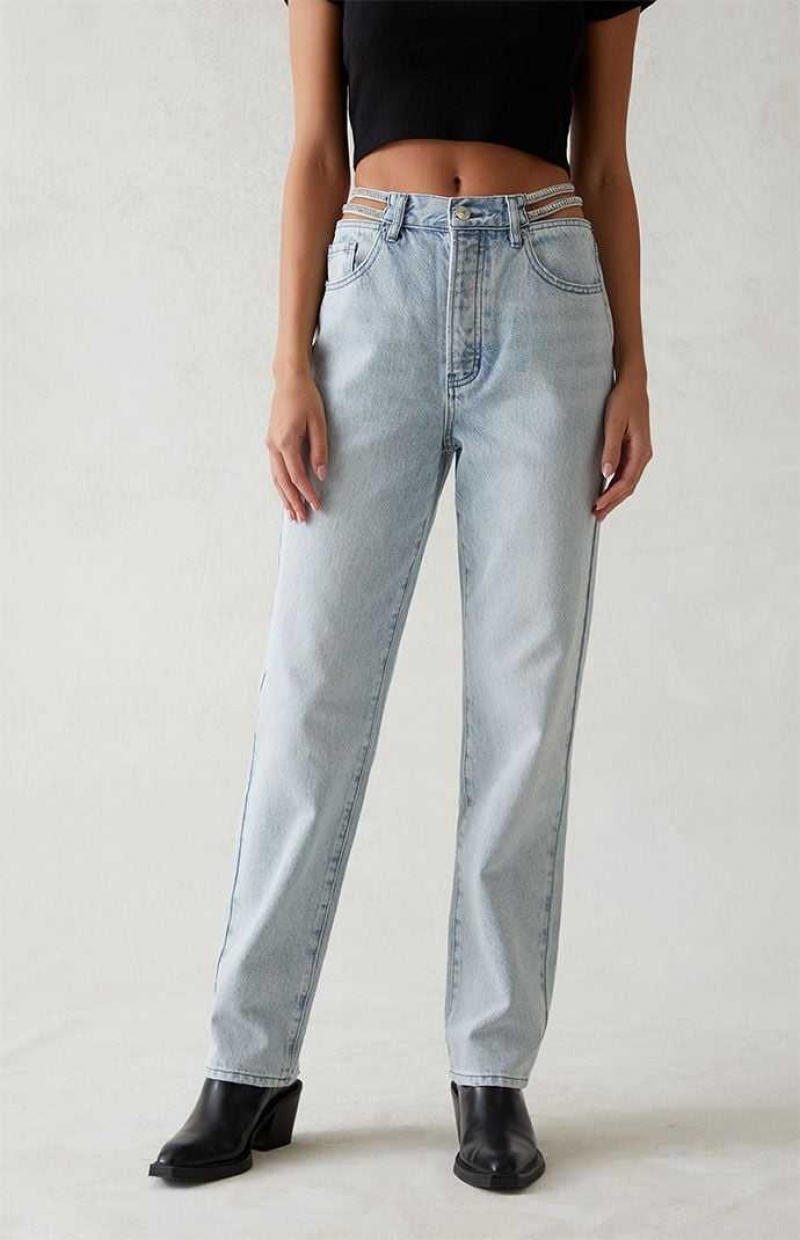 Pantalons PacSun Light Blue Sparkle Dad Femme Indigo | 627543KHU