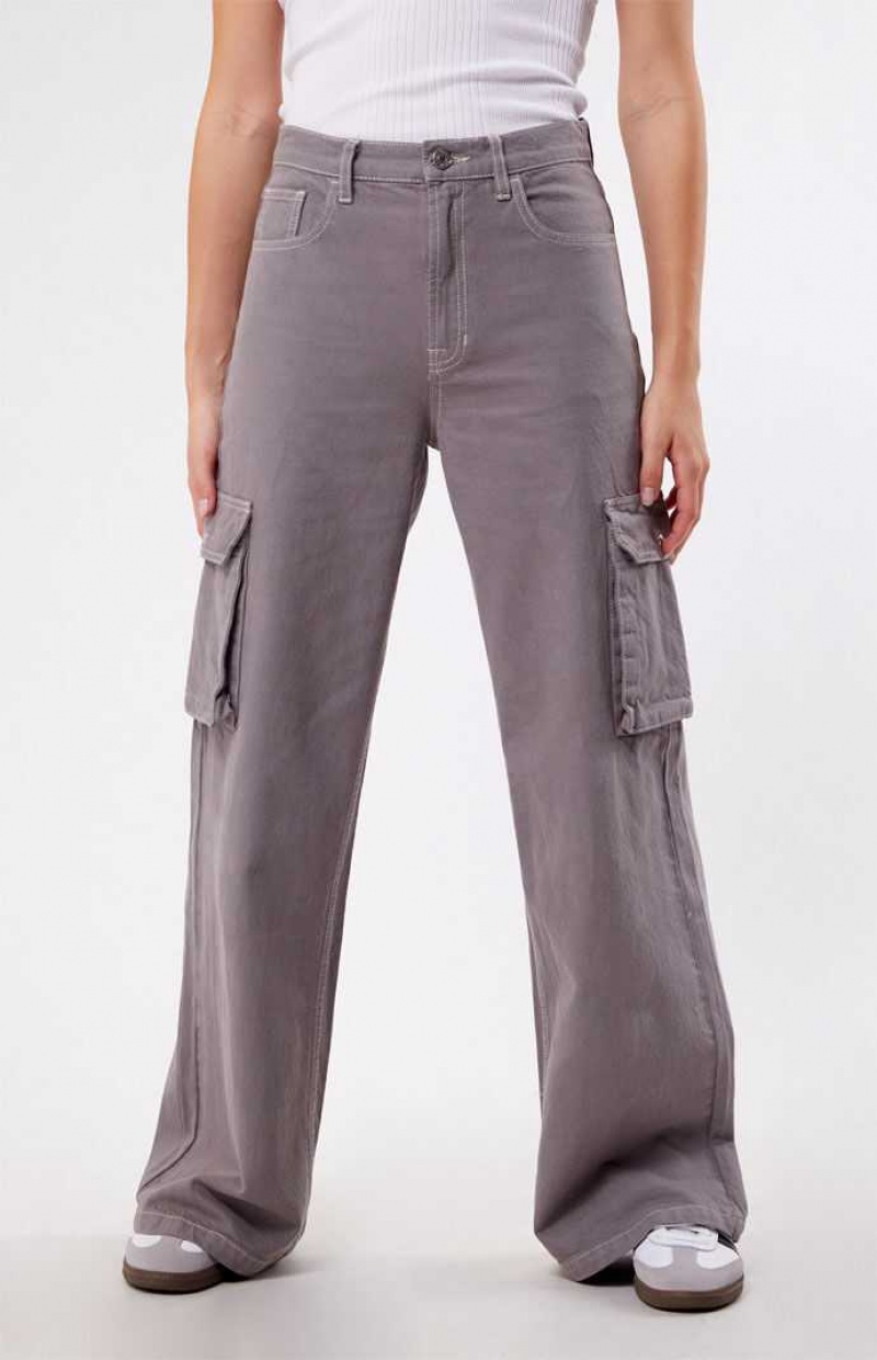 Pantalons PacSun Light Gray High Waisted Larges Leg Cargo Femme Grise Clair | 836052QSG