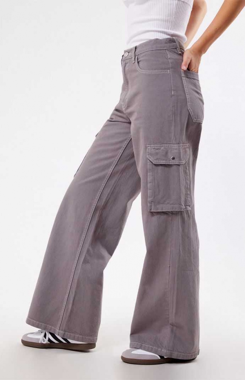 Pantalons PacSun Light Gray High Waisted Larges Leg Cargo Femme Grise Clair | 836052QSG