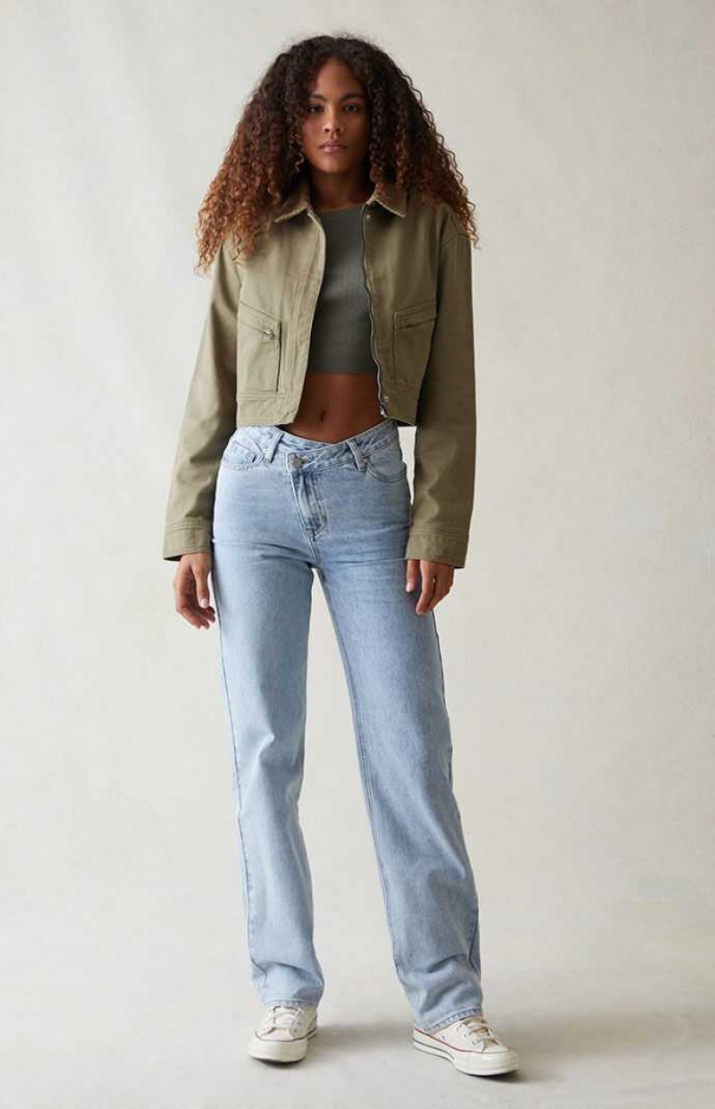 Pantalons PacSun Light Indigo Asymmetrical '90s Boyfriend Femme Indigo | 830162ZXN