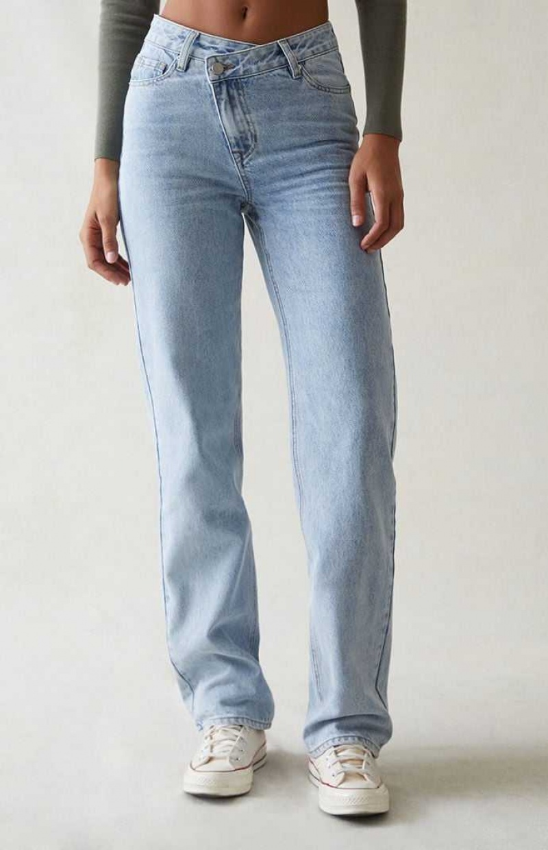 Pantalons PacSun Light Indigo Asymmetrical \'90s Boyfriend Femme Indigo | 830162ZXN