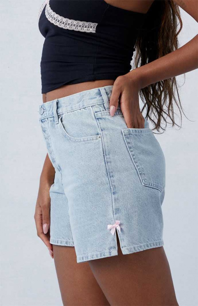 Pantalons PacSun Light Indigo Bow High Waisted Relaxed Jorts Femme Indigo | 074531IQF