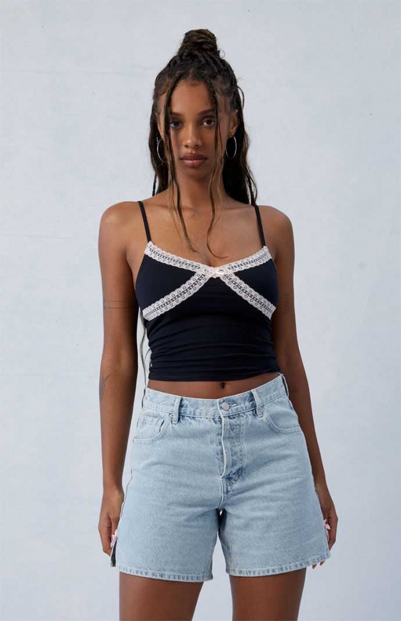 Pantalons PacSun Light Indigo Bow High Waisted Relaxed Jorts Femme Indigo | 074531IQF