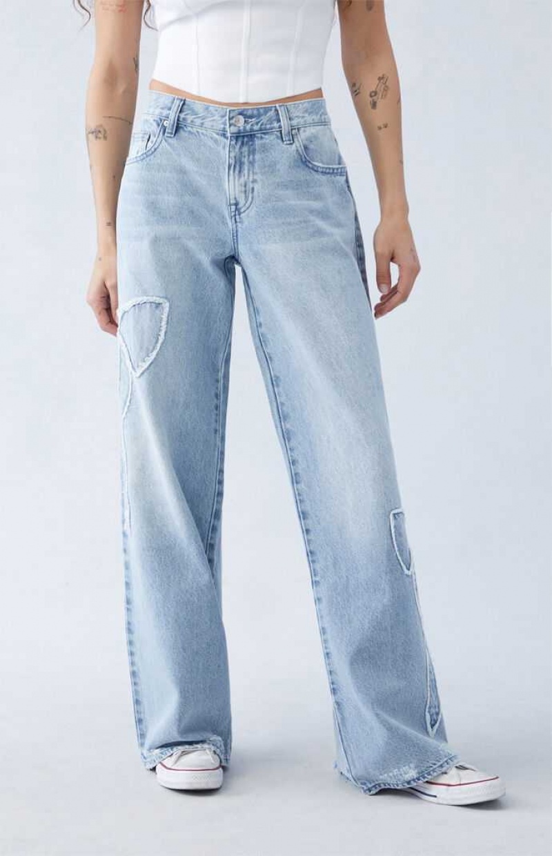 Pantalons PacSun Light Indigo Bow Low Rise gy Femme Indigo | 597841XWA