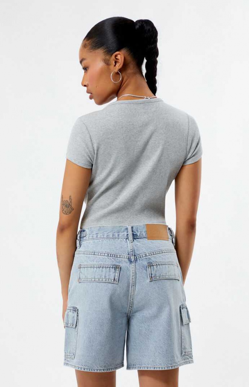 Pantalons PacSun Light Indigo Denim Cargo Dad Jorts Femme Indigo | 143987ZUW