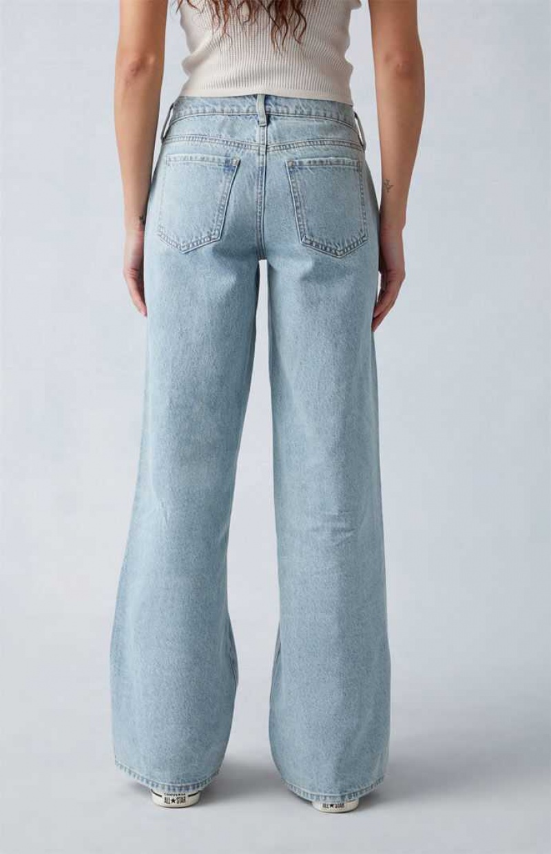 Pantalons PacSun Light Indigo Dentelle-Up Low Rise Larges Leg Femme Indigo | 754320BKY