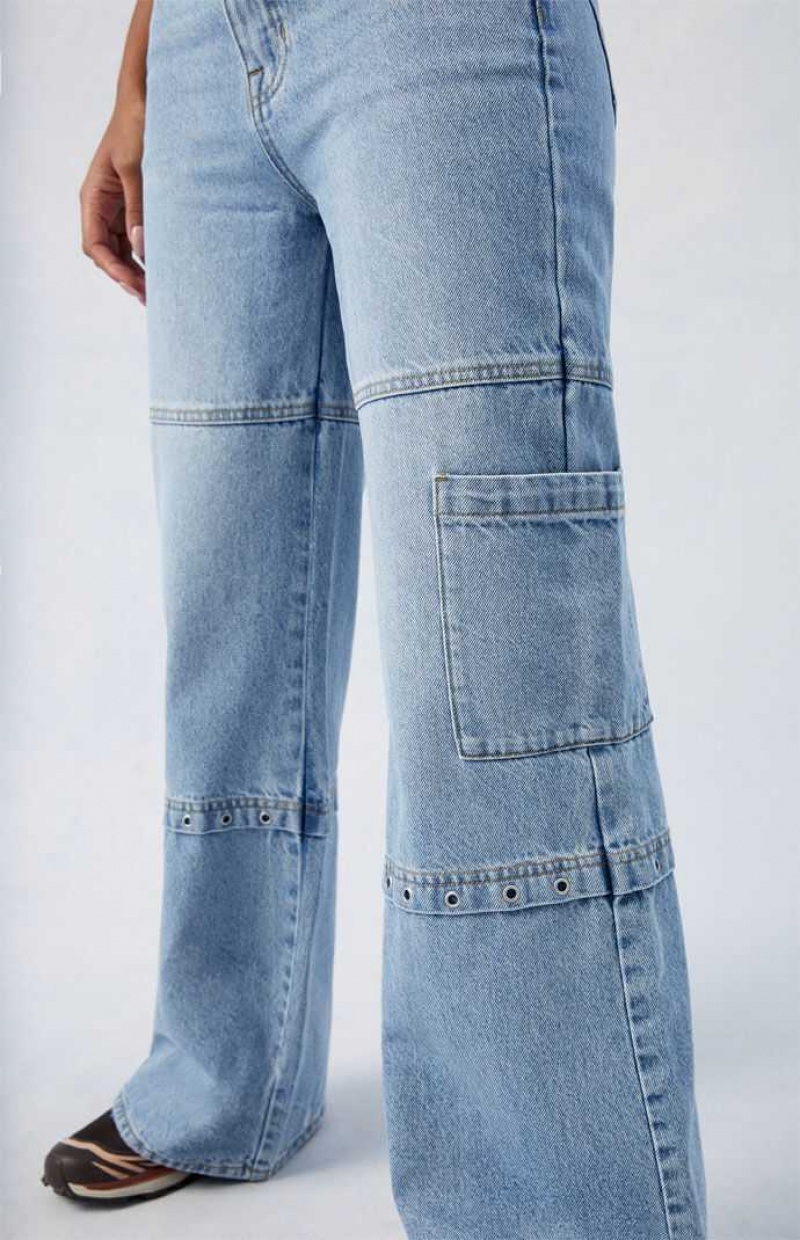 Pantalons PacSun Light Indigo Grommet Dakota Mid Rise gy Femme Indigo | 956413BQY