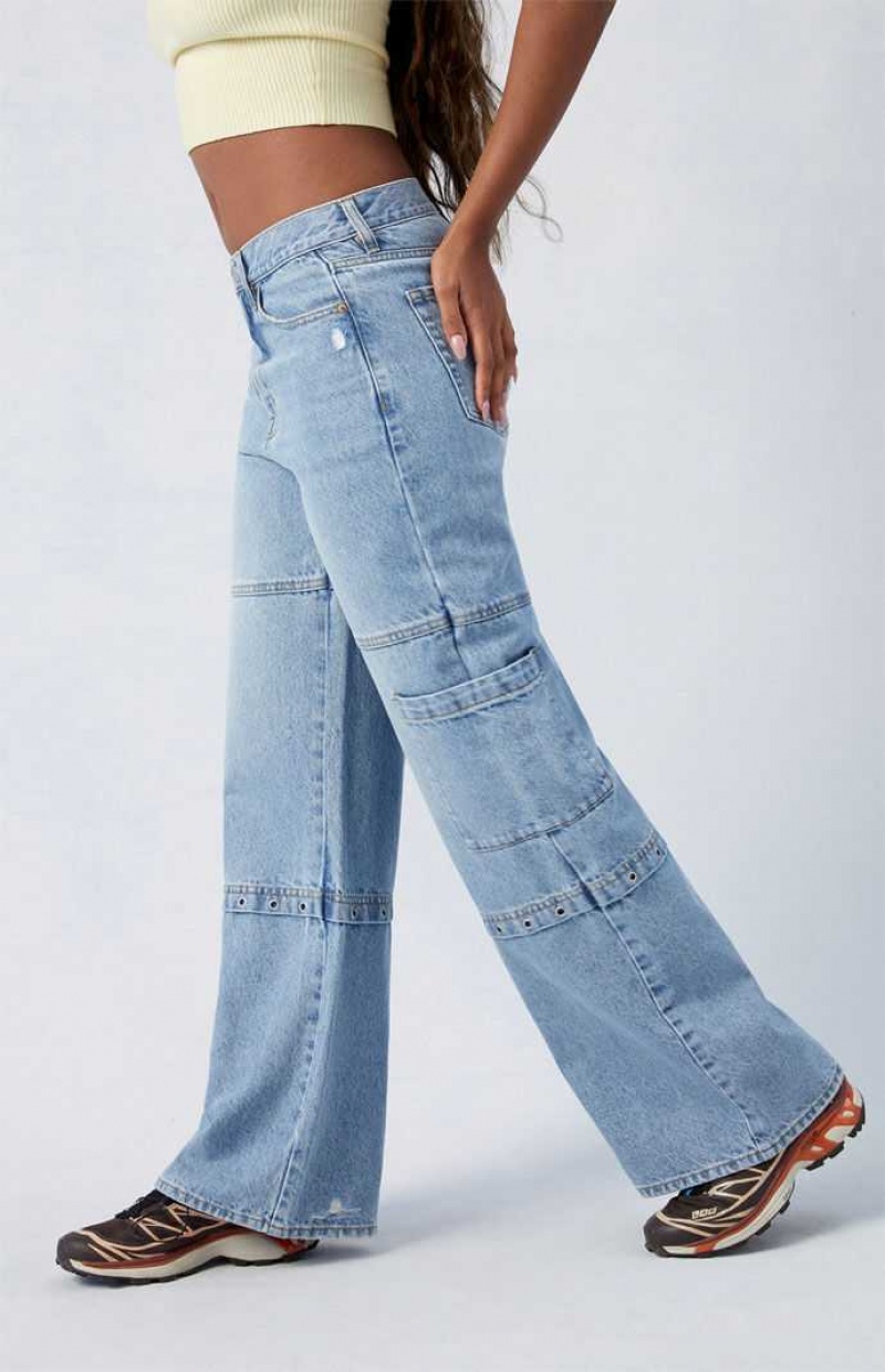 Pantalons PacSun Light Indigo Grommet Dakota Mid Rise gy Femme Indigo | 956413BQY