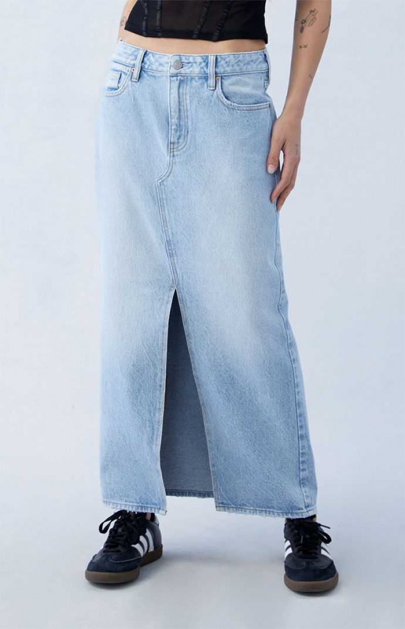 Pantalons PacSun Light Indigo Low Rise Denim Maxi Skirt Femme Indigo Clair | 163508TRO