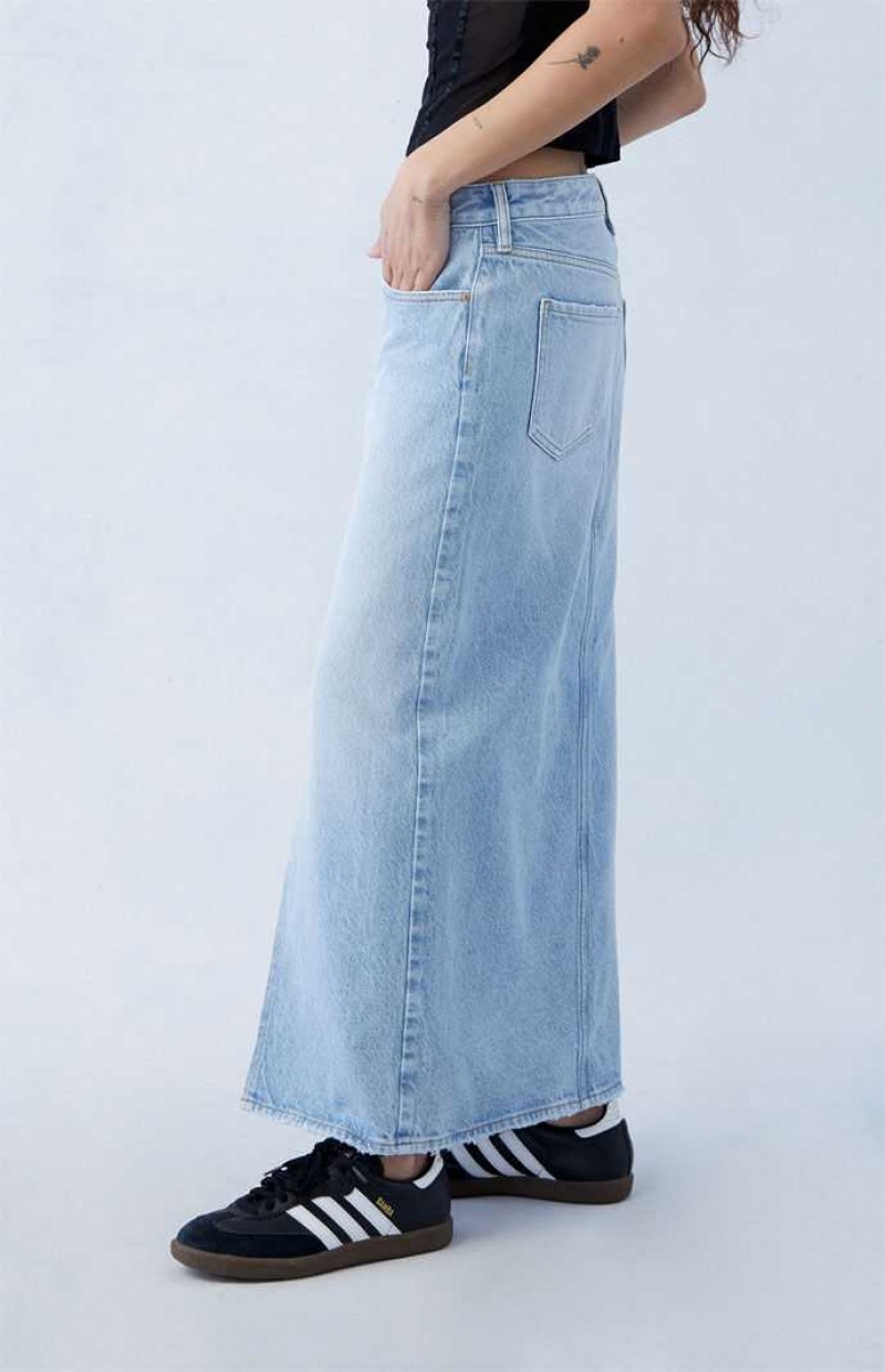 Pantalons PacSun Light Indigo Low Rise Denim Maxi Skirt Femme Indigo Clair | 163508TRO