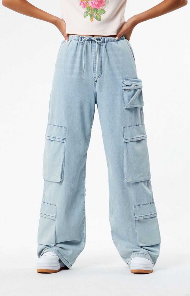 Pantalons PacSun Light Indigo Pull-On Cargo Femme Indigo Clair | 278693JZT