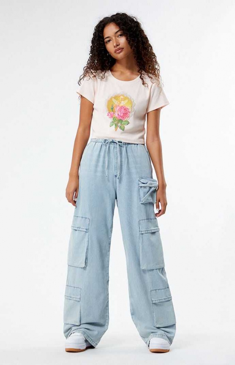 Pantalons PacSun Light Indigo Pull-On Cargo Femme Indigo Clair | 278693JZT