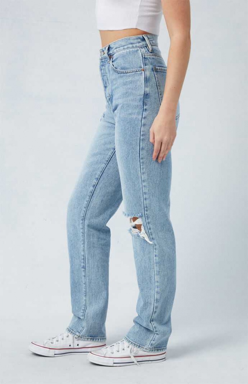 Pantalons PacSun Light Indigo Ripped Dad Femme Indigo | 675209PWZ