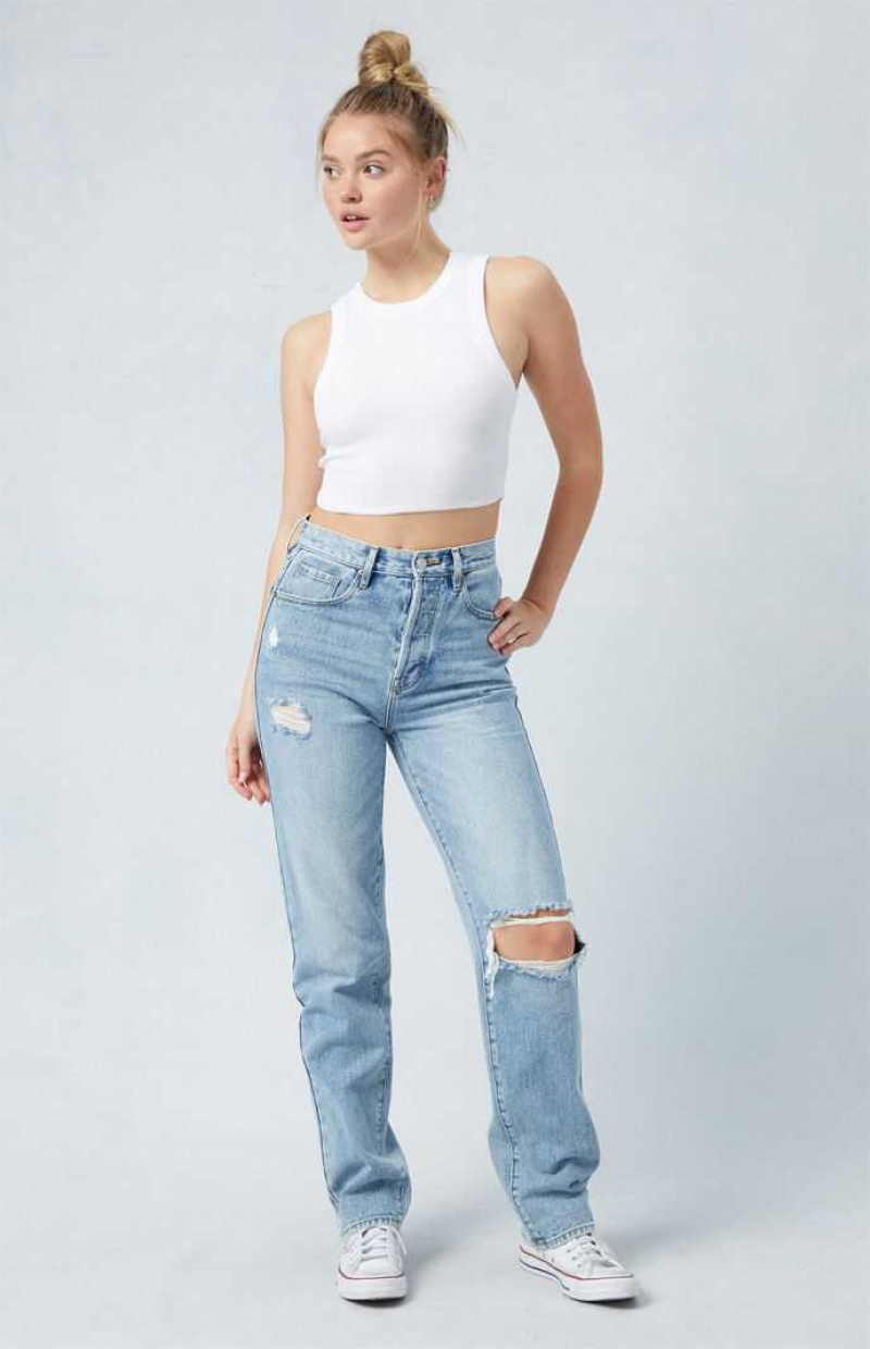 Pantalons PacSun Light Indigo Ripped Dad Femme Indigo | 675209PWZ