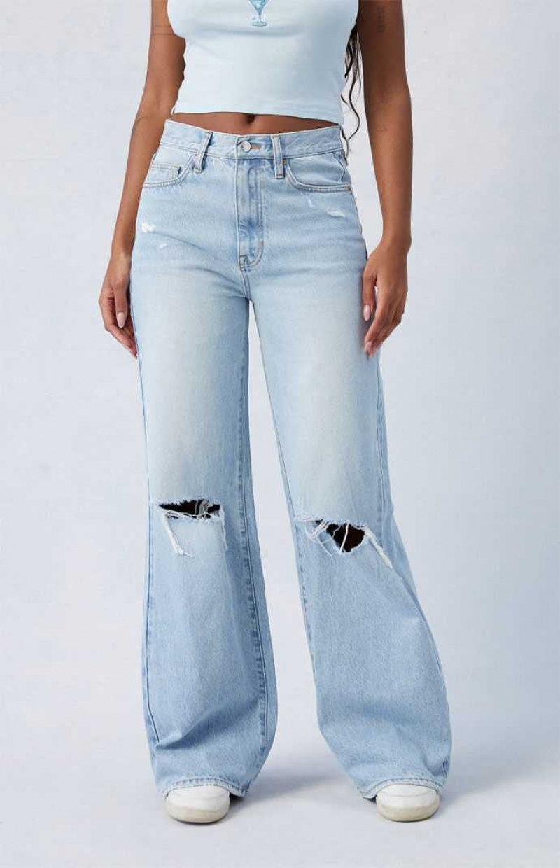 Pantalons PacSun Light Indigo Ripped Dakota Mid Rise gy Femme Indigo | 206357NSG