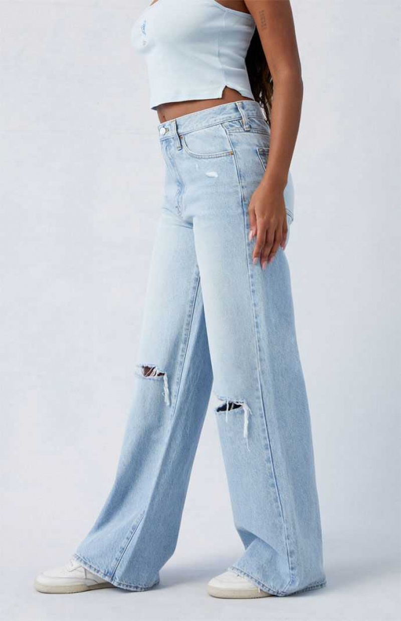 Pantalons PacSun Light Indigo Ripped Dakota Mid Rise gy Femme Indigo | 206357NSG