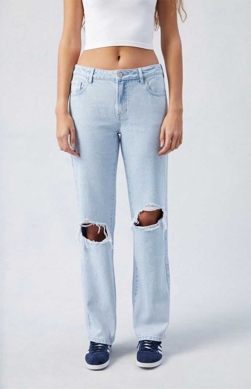 Pantalons PacSun Light Indigo Ripped Jordyn Low Rise Droit Leg Femme Indigo | 207158EGJ