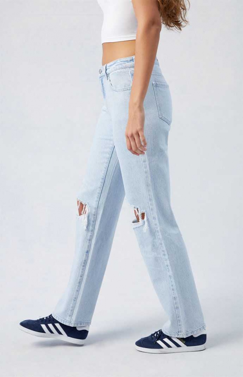 Pantalons PacSun Light Indigo Ripped Jordyn Low Rise Droit Leg Femme Indigo | 207158EGJ