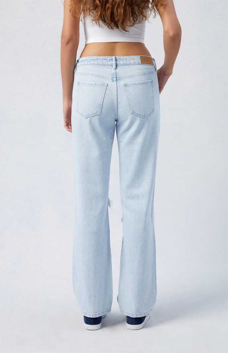 Pantalons PacSun Light Indigo Ripped Jordyn Low Rise Droit Leg Femme Indigo | 207158EGJ