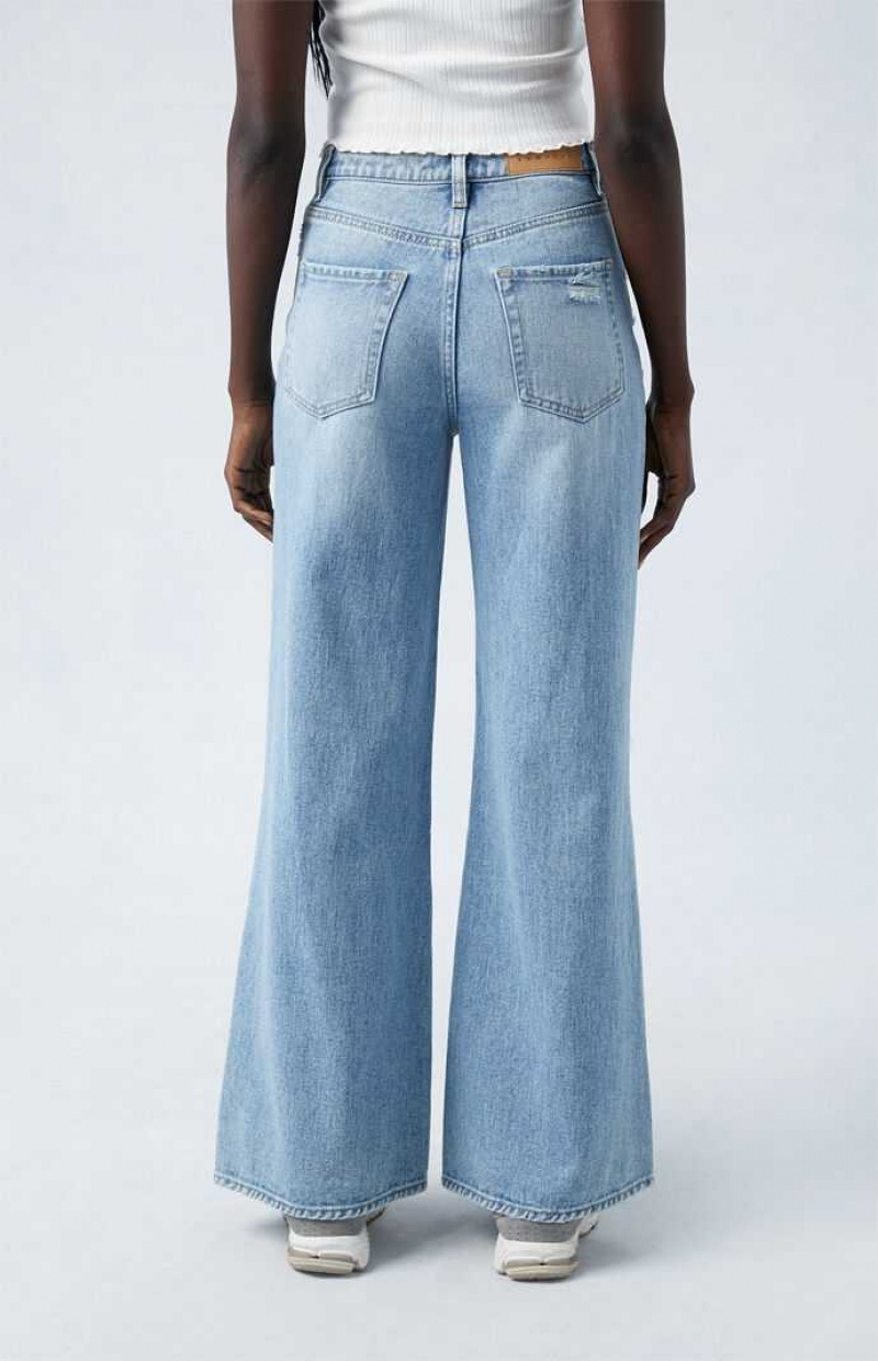 Pantalons PacSun Light Indigo Ripped Larges Leg Femme Indigo | 349581QJY