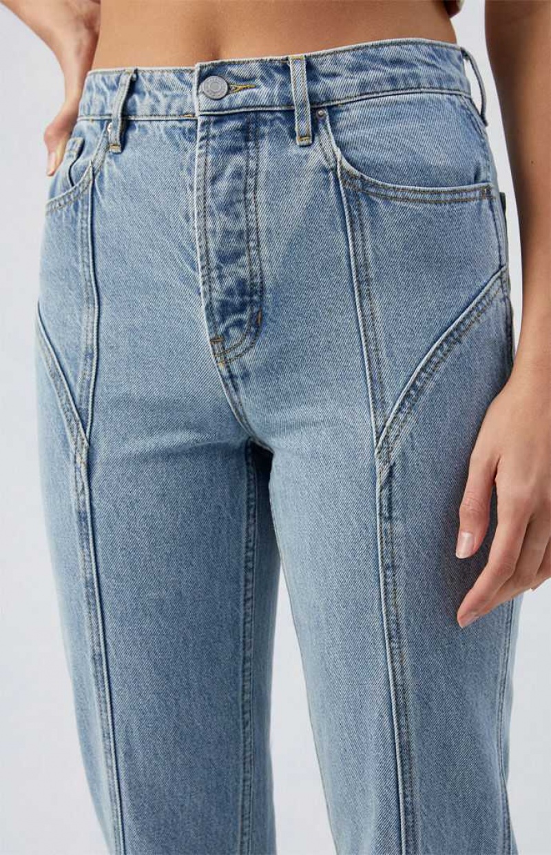 Pantalons PacSun Light Indigo Seamed Dad Femme Indigo | 840721OHW