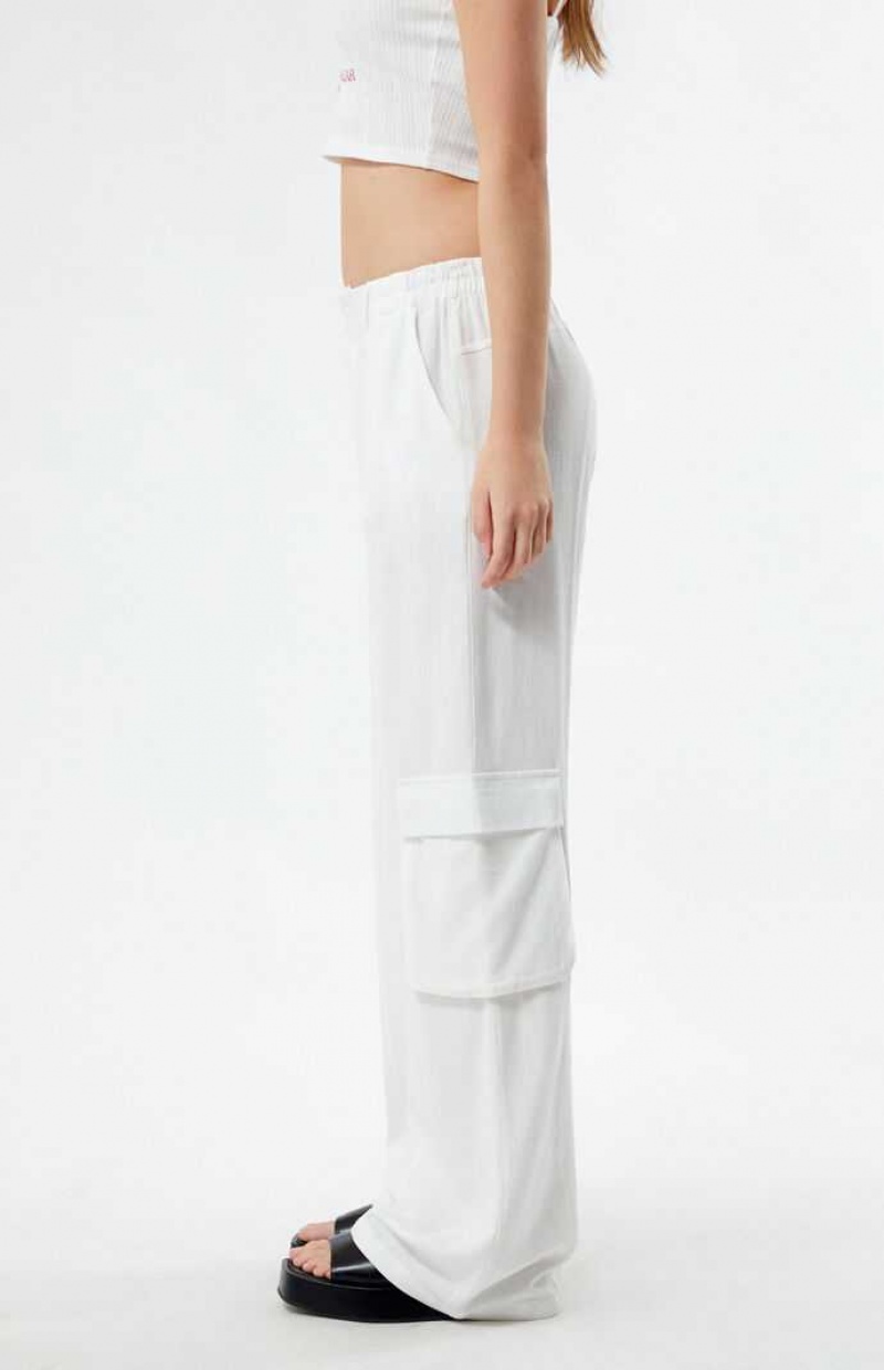 Pantalons PacSun Linen Cargo Femme Blanche | 820697FGR