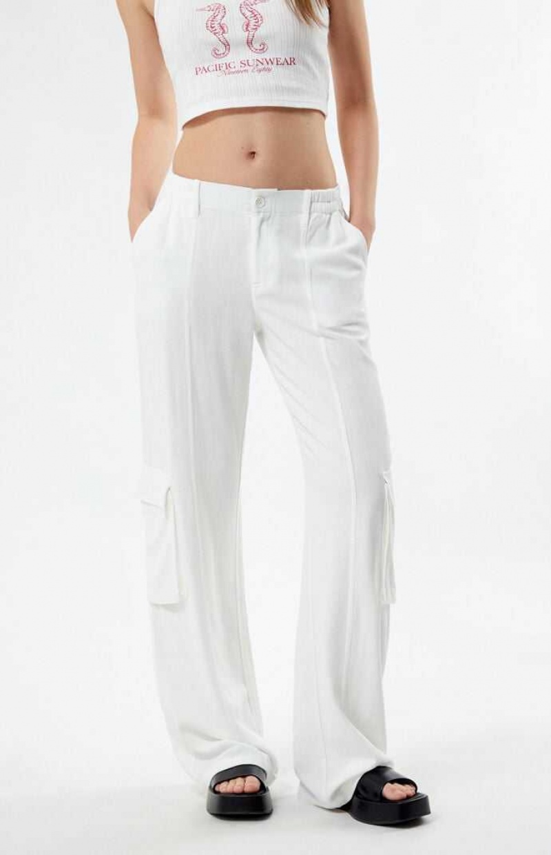 Pantalons PacSun Linen Cargo Femme Blanche | 820697FGR