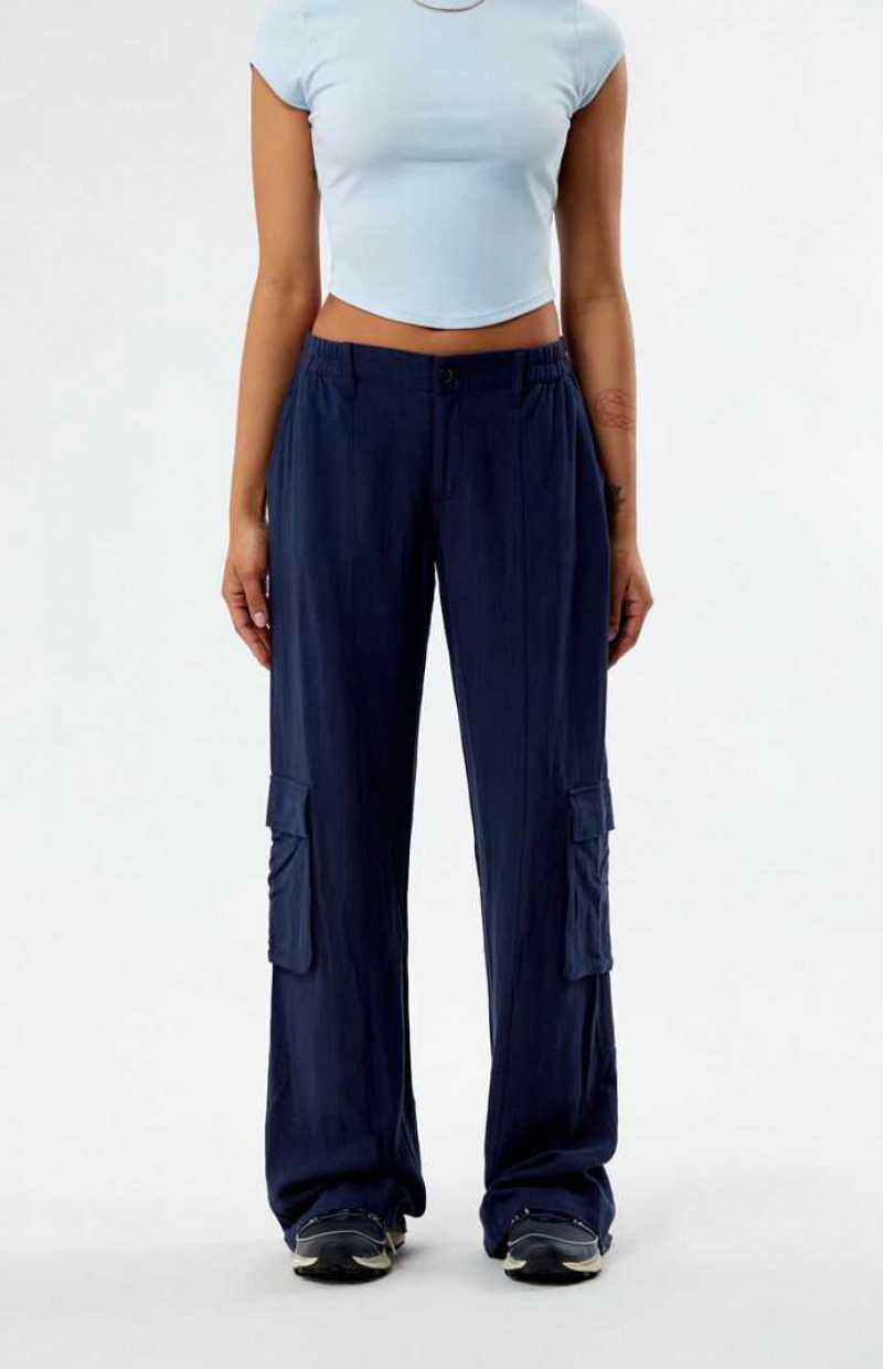 Pantalons PacSun Linen Cargo Femme Bleu Marine | 576214JNO