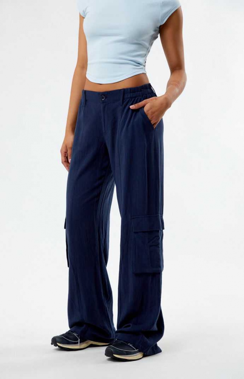 Pantalons PacSun Linen Cargo Femme Bleu Marine | 576214JNO