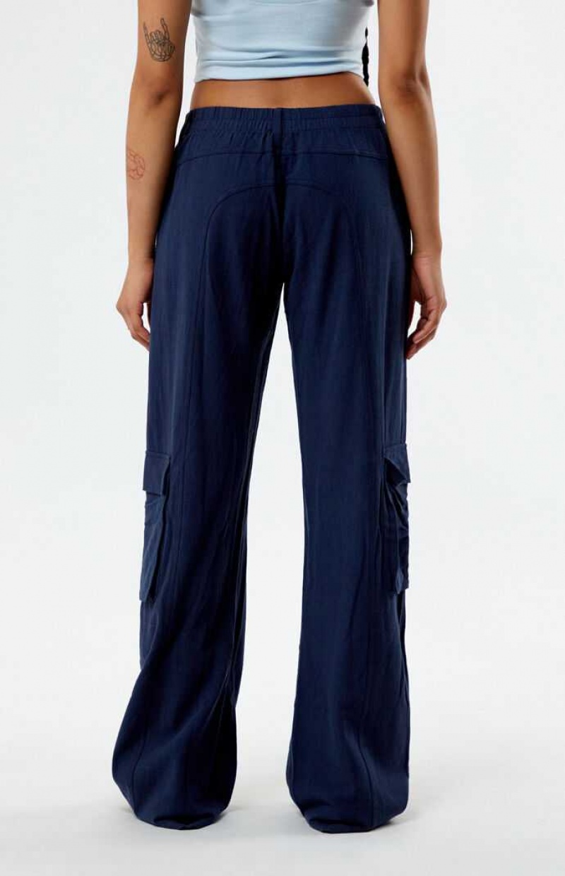 Pantalons PacSun Linen Cargo Femme Bleu Marine | 576214JNO