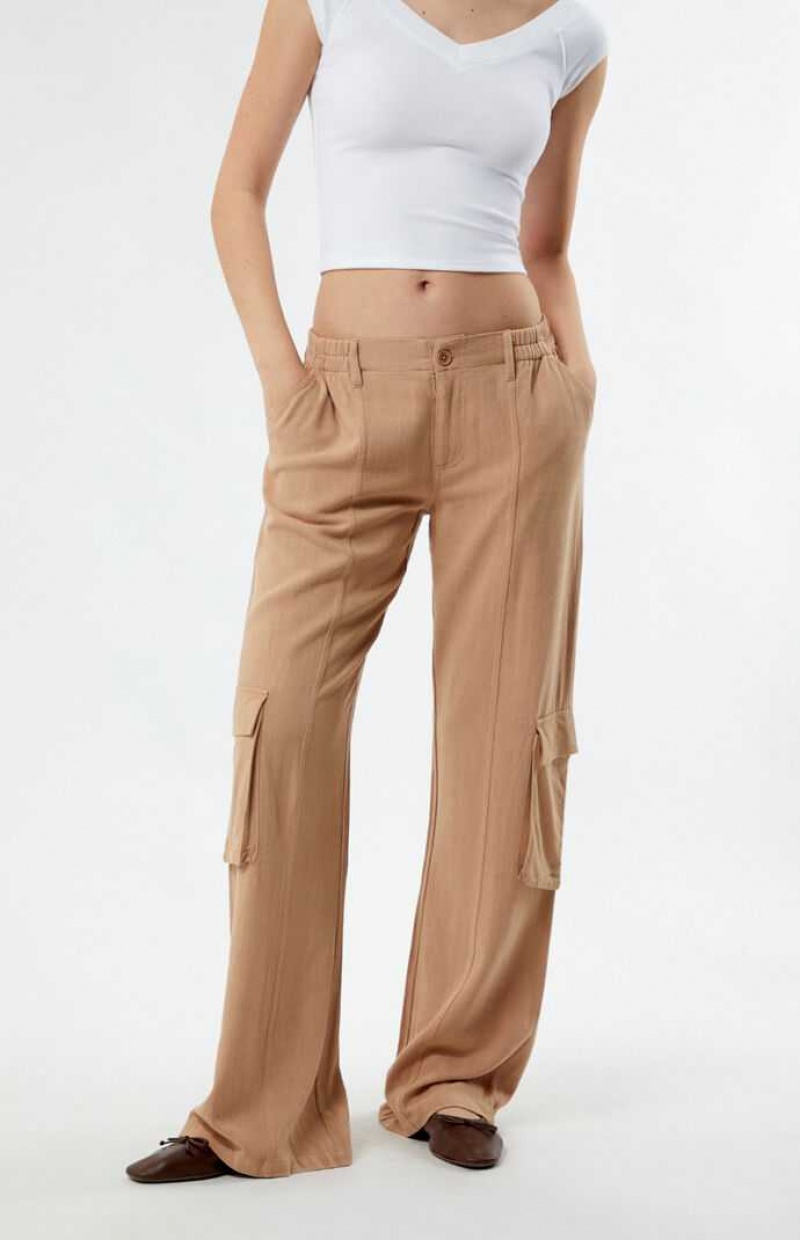 Pantalons PacSun Linen Cargo Femme Marron | 469871MUD