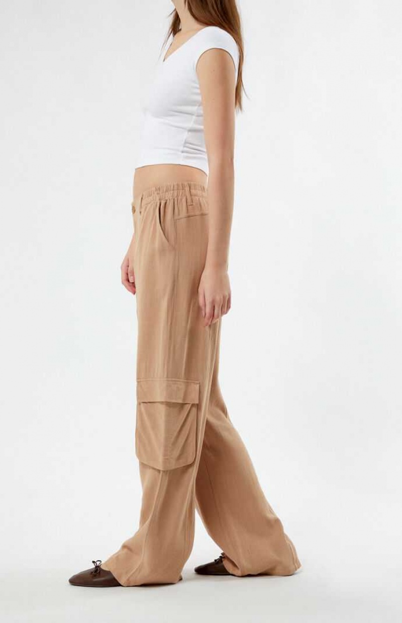 Pantalons PacSun Linen Cargo Femme Marron | 469871MUD