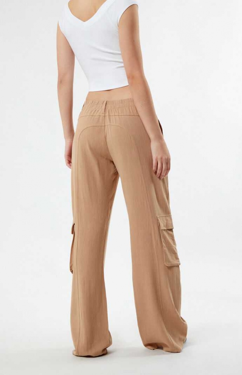 Pantalons PacSun Linen Cargo Femme Marron | 469871MUD