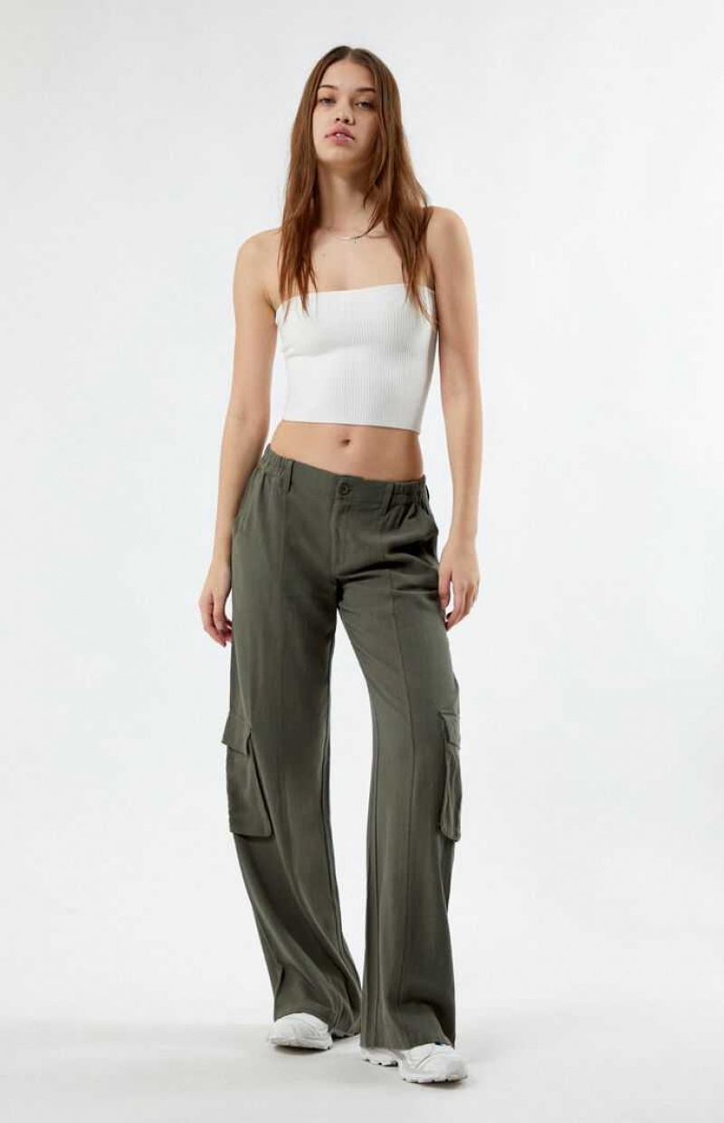 Pantalons PacSun Linen Cargo Femme Vert Olive | 529386QZE