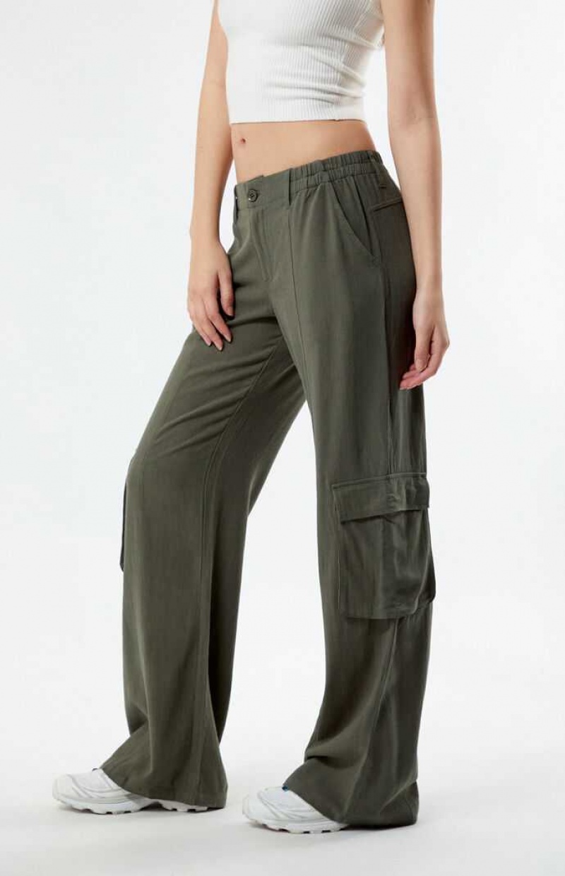 Pantalons PacSun Linen Cargo Femme Vert Olive | 529386QZE