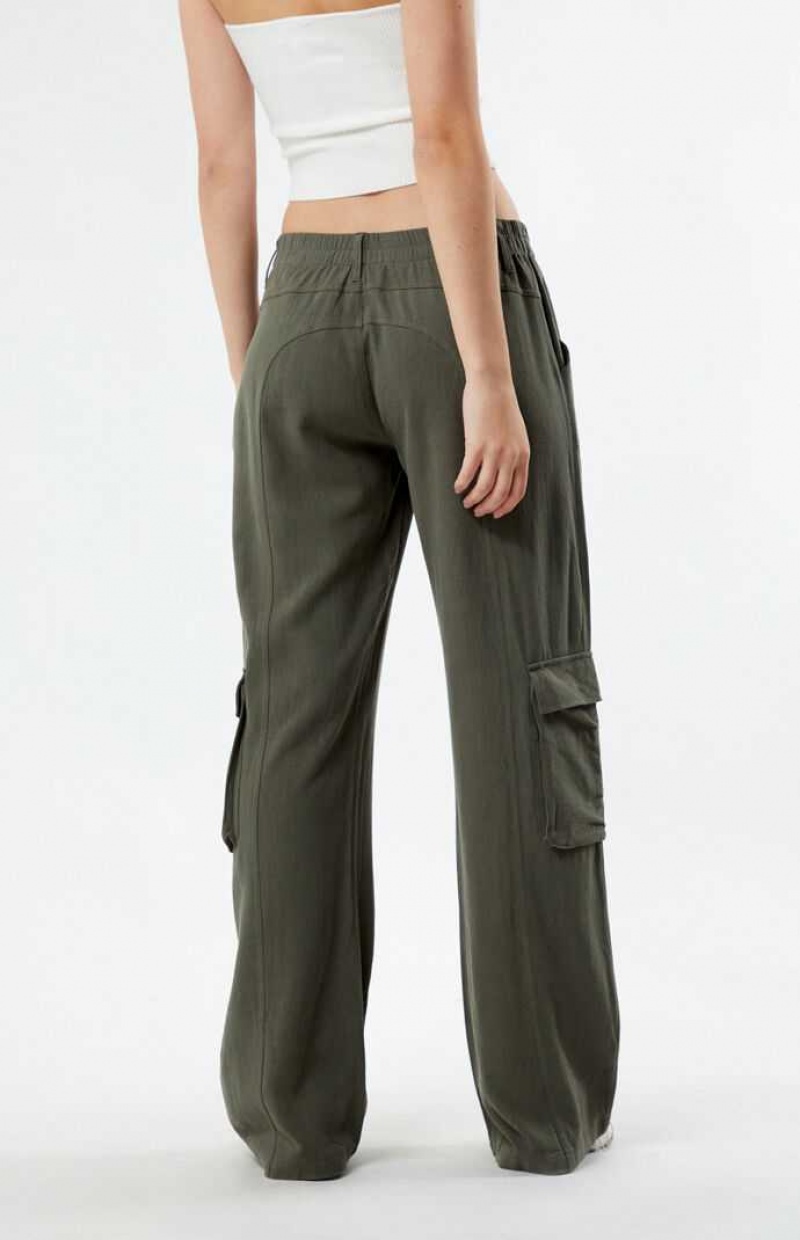 Pantalons PacSun Linen Cargo Femme Vert Olive | 529386QZE