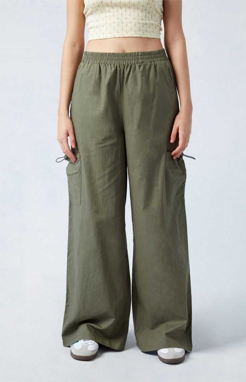 Pantalons PacSun Linen Pull-On gy Cargo Femme Vert Olive | 204738SBC